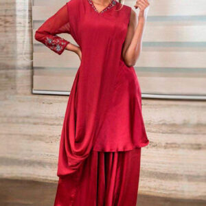 Patiala Pattern Ruby Red Silk Fit