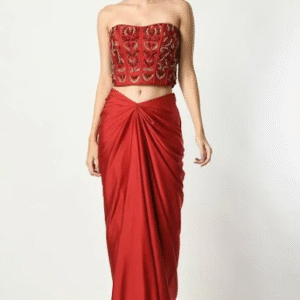 Bold Red Stoned Indo-western Dress