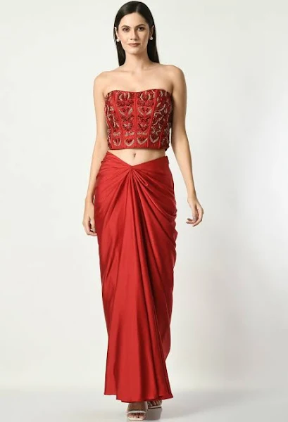 Bold Red Stoned Indo-western Dress