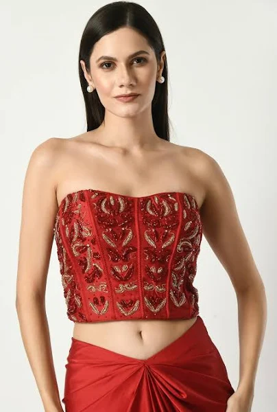 Bold Red Stoned Indo-western Dress - Image 2