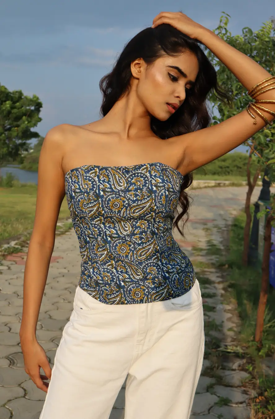 Blue Paisley Corset Top - Image 2